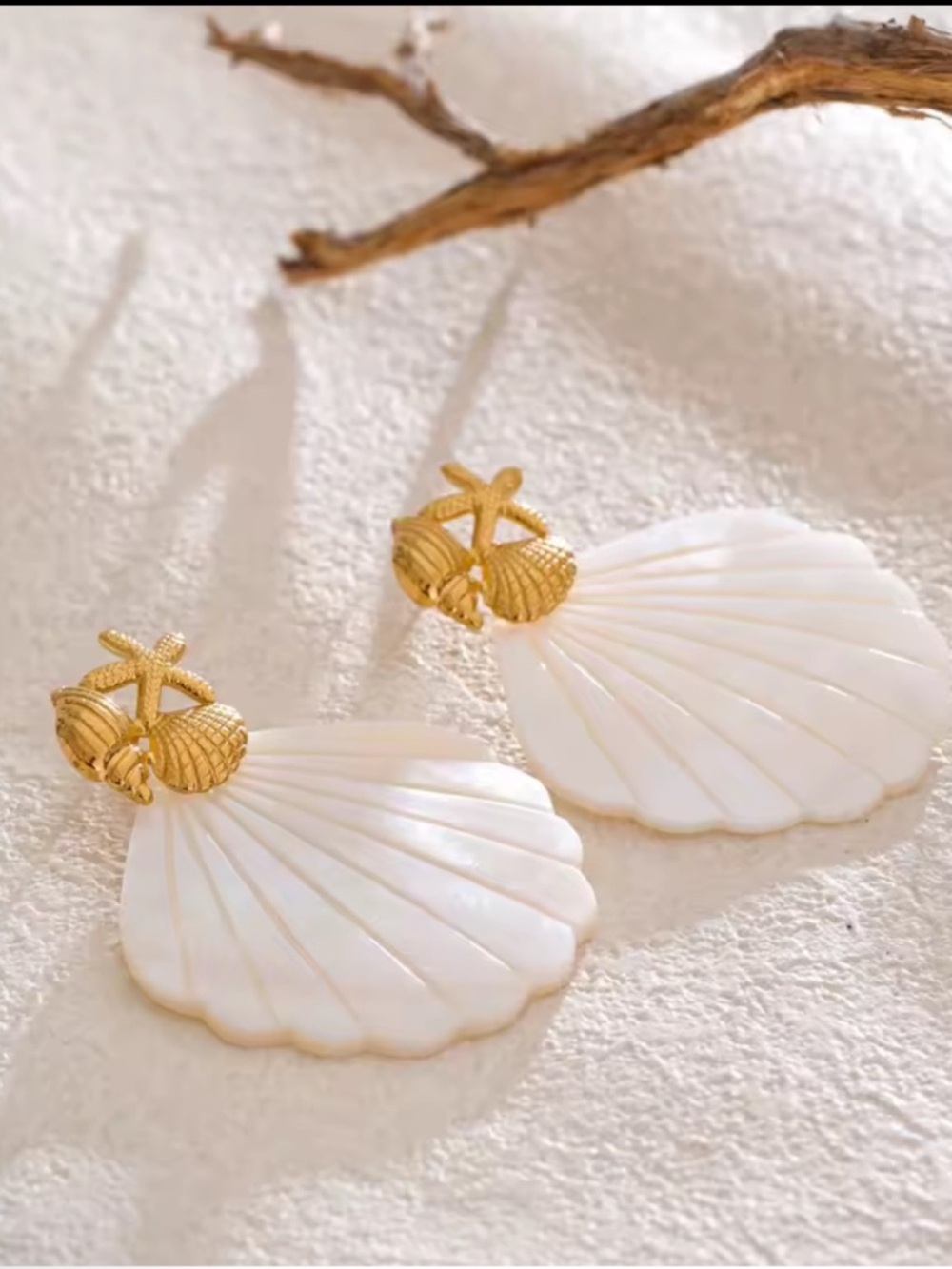 Luxe White Shell Gold Stud Earrings